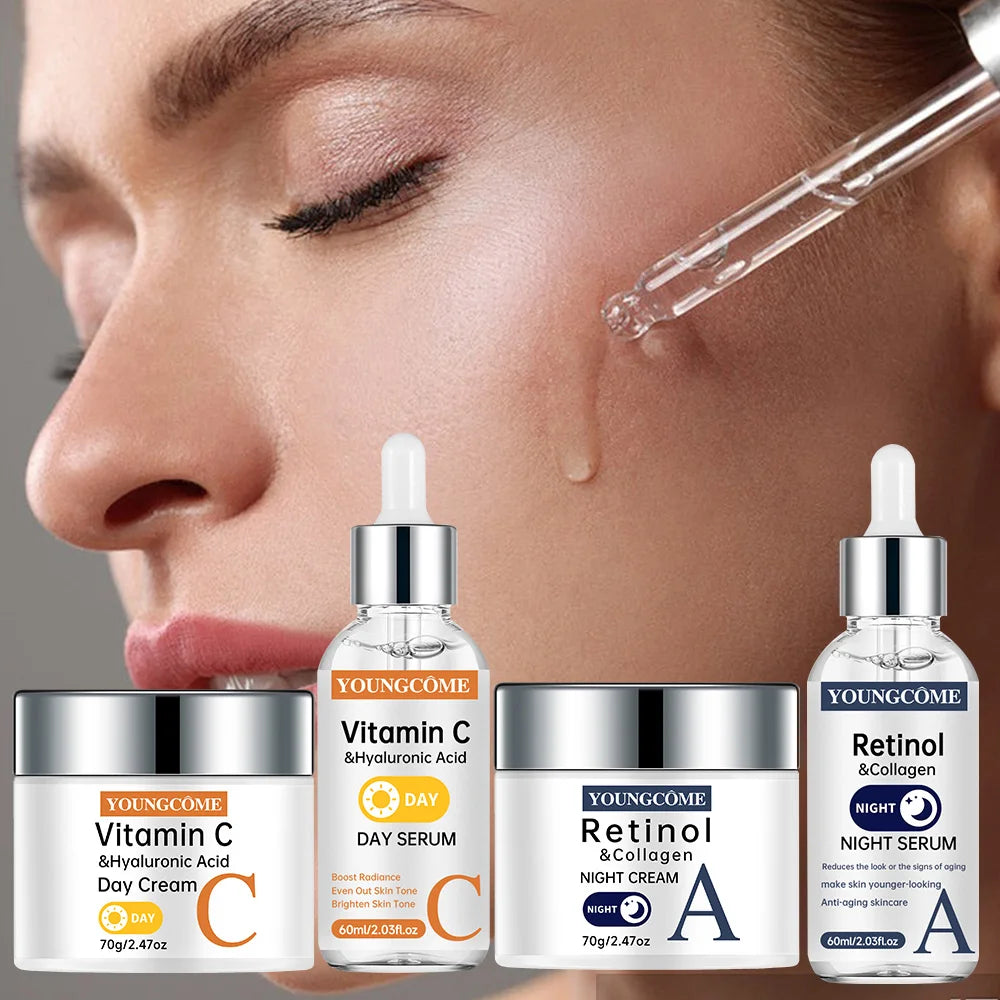 Vitamin C Facial Toner Cream Set Smooth Face Cream Moisturizing Day Cream Shrink Pores Skin Care Products Quake