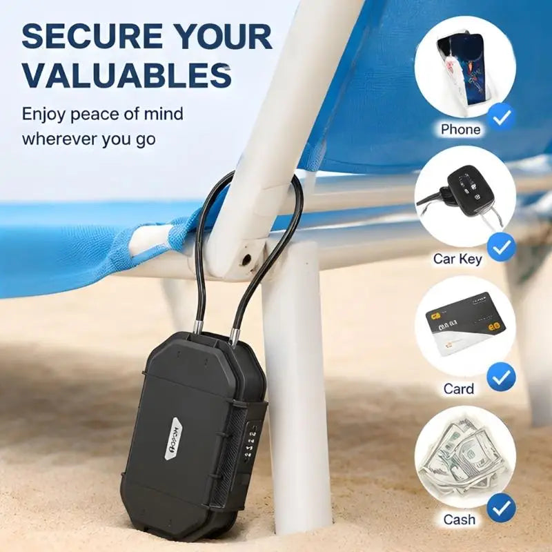 Portable Combination Lock Box with Cable for Beach and Pool, Hard Shell Valuables Storage Case for Phone Cash Cards, Travel K1KF Quake
