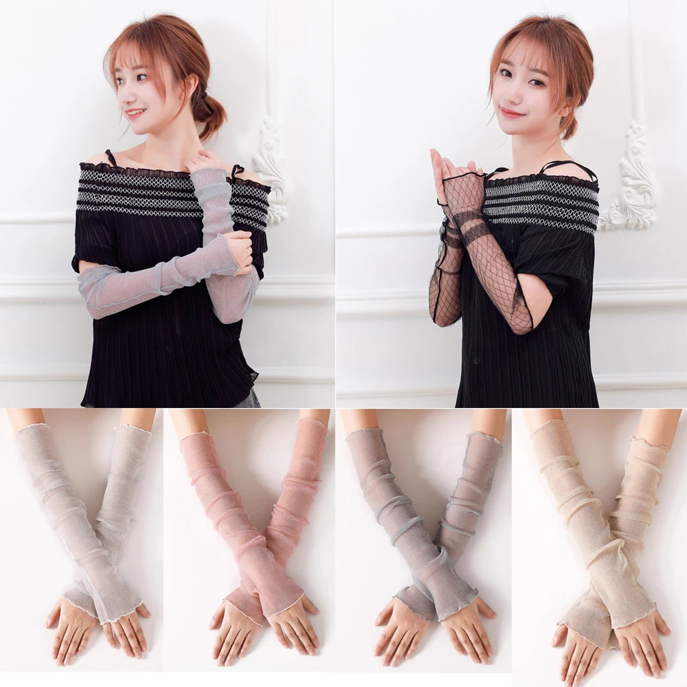 Spring Summer Fashion Sleeves Mesh Lace Thin Long-Sleeved Bike Breathable Cycling Gloves Driving Arm Warmers Sleeves Quake
