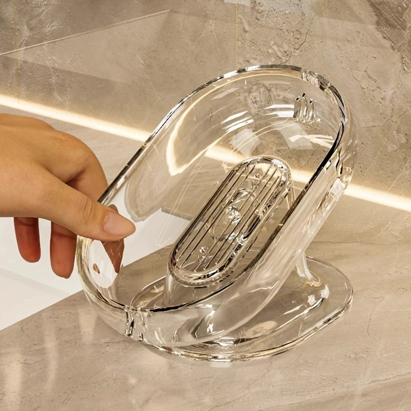 Luxury Transparent Draining Soap Box No Punch Wall-mounted Soap Holder Non-slip Soap Storage Organizer for Bathroom Quake