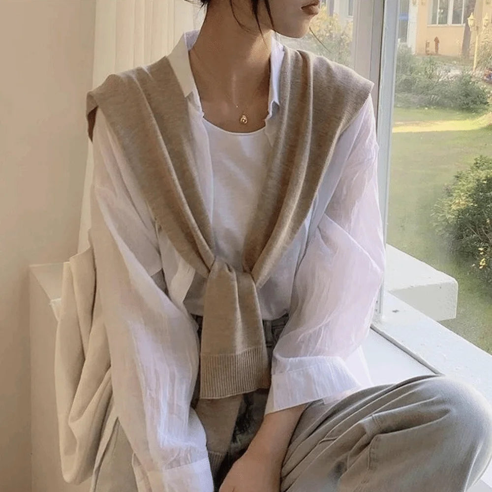 Fashion Knitted Design Knitted Shawl Knotted Solid Color Fake Collar Neck Guard Thin Shoulder Scarf Women Quake
