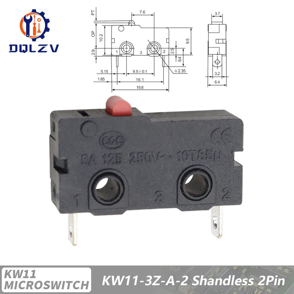 5A 125V250V KW12 Travel Limit Switch KW11-3Z-2 With Handle 16mm Contact Button Micro switch KW12-N 2Pin/3Pin KW12-A NO/NC Quake Normally closed Nc 10PCS