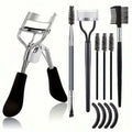 Eyelash Wand, Eyebrow Brush,11-In-1 Eyelash Grooming Kit, Includes Eyelash Curler With Comb Separator, 4 Silicone Refill Pads Quake black