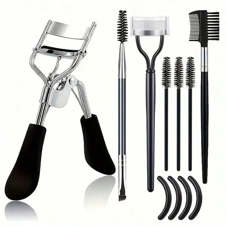 Eyelash Wand, Eyebrow Brush,11-In-1 Eyelash Grooming Kit, Includes Eyelash Curler With Comb Separator, 4 Silicone Refill Pads Quake black