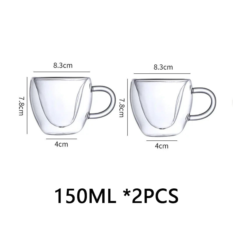 Double Wall Heart Shaped Glass Cup 150ml/250ml Borosilicate Glass Heat Resistant -20℃ to 150℃ Insulated Coffee Tea Cup Set of 2 Quake 150ml 150-250ml