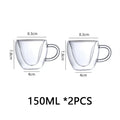 Double Wall Heart Shaped Glass Cup 150ml/250ml Borosilicate Glass Heat Resistant -20℃ to 150℃ Insulated Coffee Tea Cup Set of 2 Quake 150ml 150-250ml