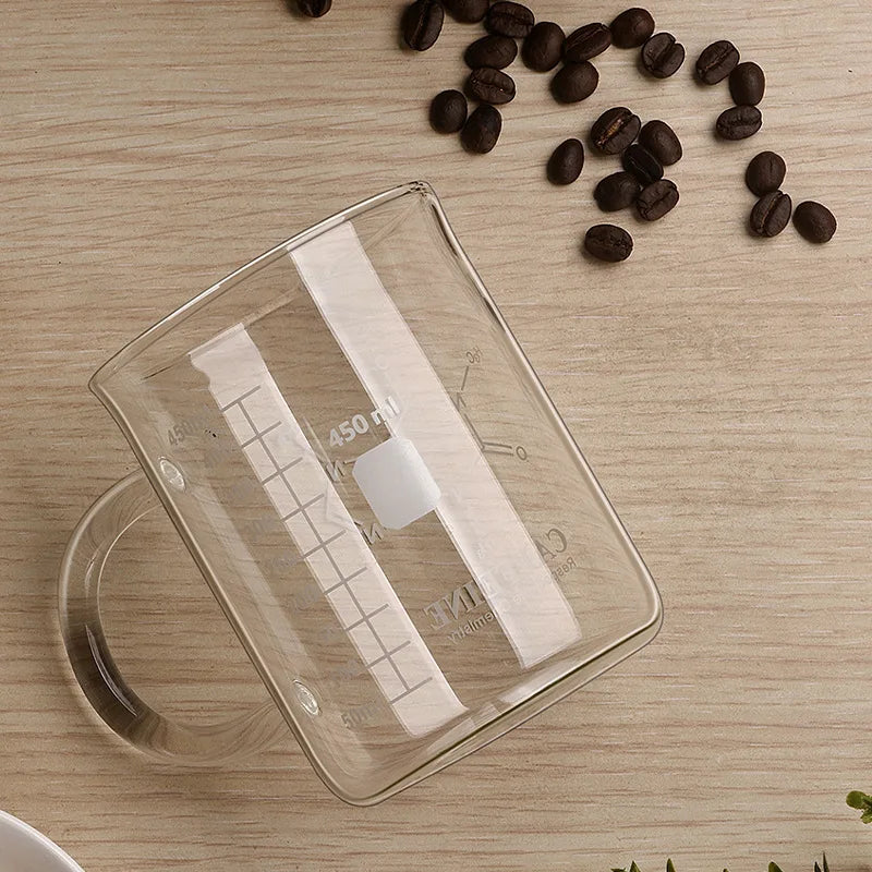 YWDL 450ml High Borosilicate Glass Measuring Cup With Handle Clear Multifunction Scale Beaker Mug Home Kitchen Milk Coffee Mug Quake