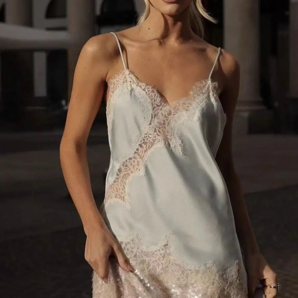 Elegant Asymmetrical Lace Lace Patchwork Top Sexy Lace Sleeveless Camisole Tops Backless Elegant Backless Tops Summer Wear Quake