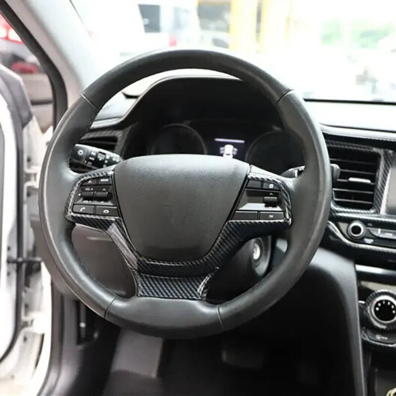 For Hyundai Elantra 2017-2020 Carbon Fiber Look Car Interior Steering Wheel Trim Cover Sticker Button Frame Molding Accessories Quake