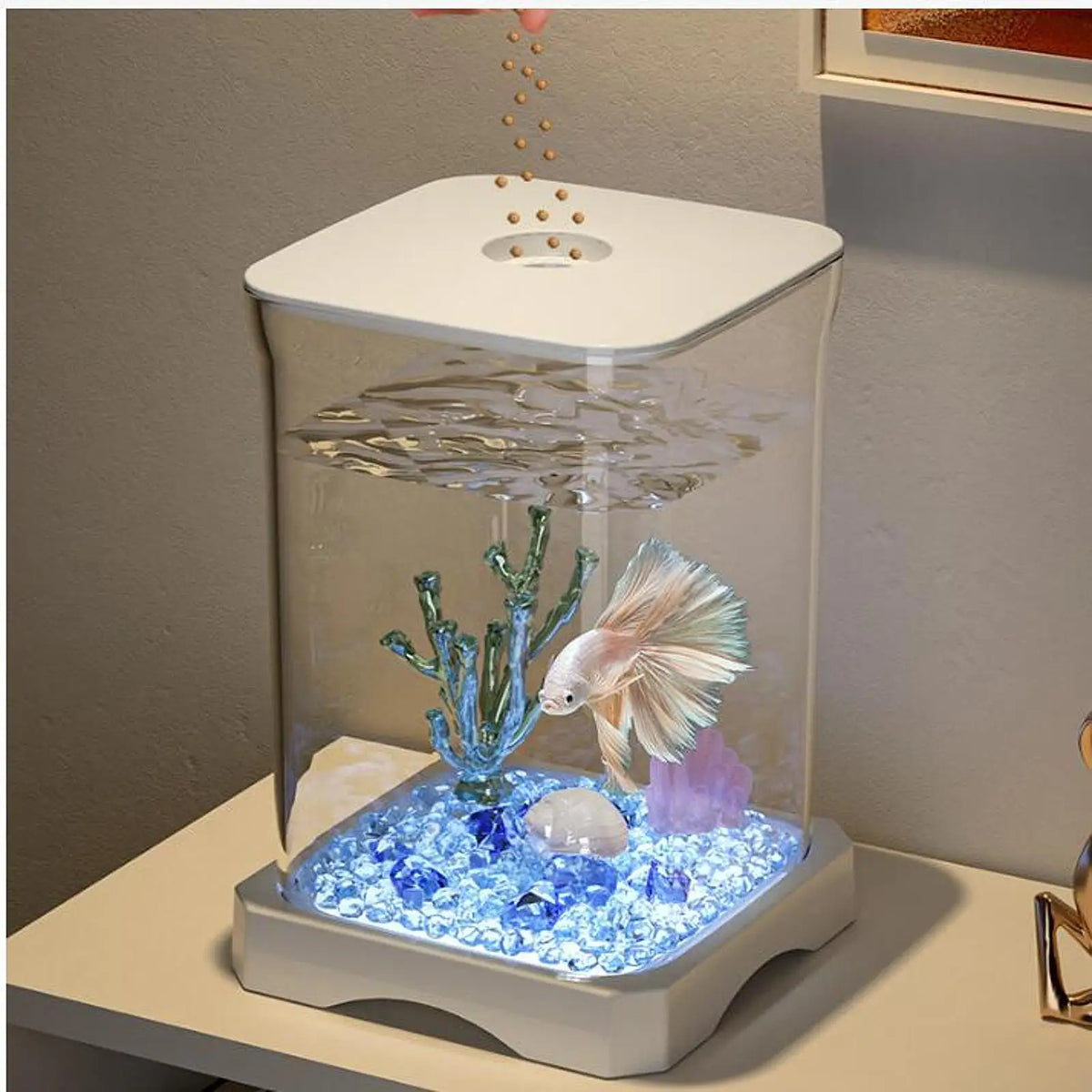 Fish Tank Clear Fish Bowl Breeding Tank Multipurpose Thickened Small Goldfish Tank for Home Tabletop Living Room Office Turtle Quake White