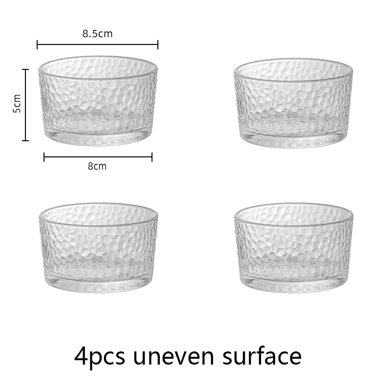 YWDL 4pcs Clear Glass Mini Bowls Set Kitchen Desserts Bowl Home Dips Sauces Pudding Fruit Charcuterie Boards Bowls For Meal Prep Quake A 4PCS