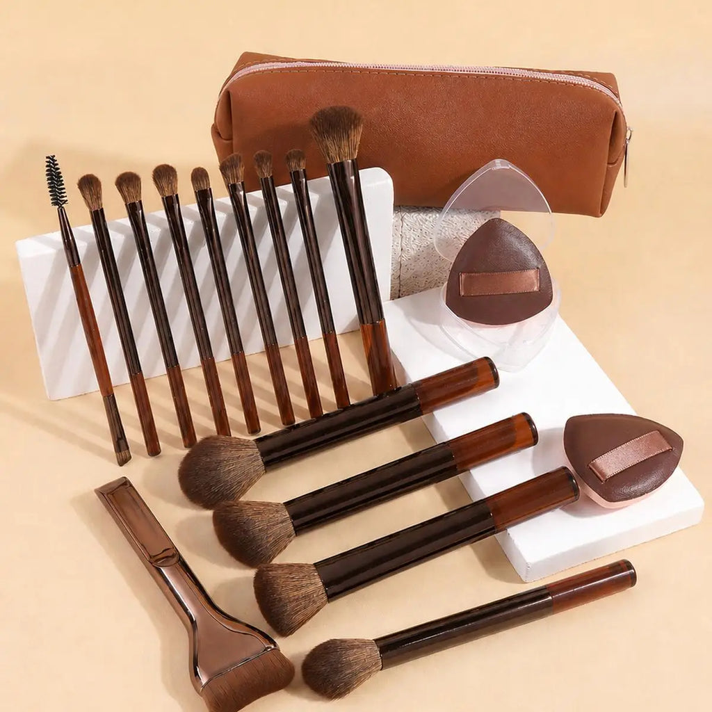 17pcs Makeup Tools Including Foundation Brush Blush Brush Loose Powder Brush Eyeshadow Brush Eyelash Brush Eyelash Brush Eyebrow Quake