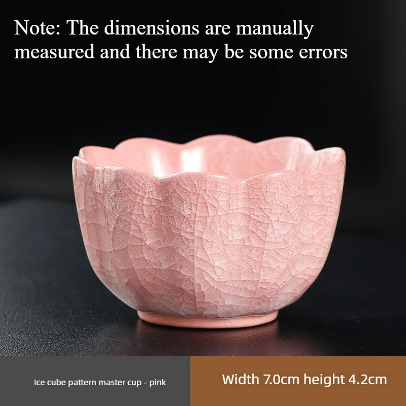 Multi-color Ice Crack Master Tea Cup Floral Rim Kung Fu Teacup Handmade Ceramic Tasting Cup for Tea Room and Entertainment Quake A <200ml