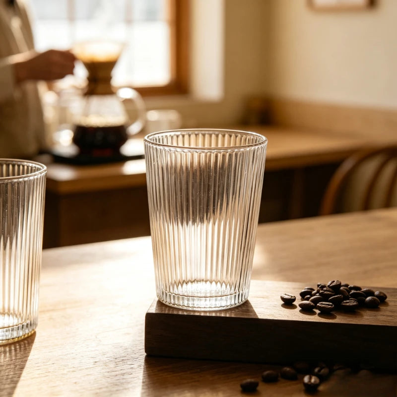 Japanese Vertical Striped Borosilicate Glass Cup Heat‑Resistant Latte Coffee Mug Transparent Water Tea Juice Cup for Home Quake
