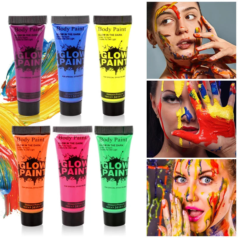 UV Neon Oil Face and Body Art Paint, 8 Tubes Glow in the Dark Body Paints Makeup, Neon Fluorescent Glow in Dark Party Cosmetics Quake