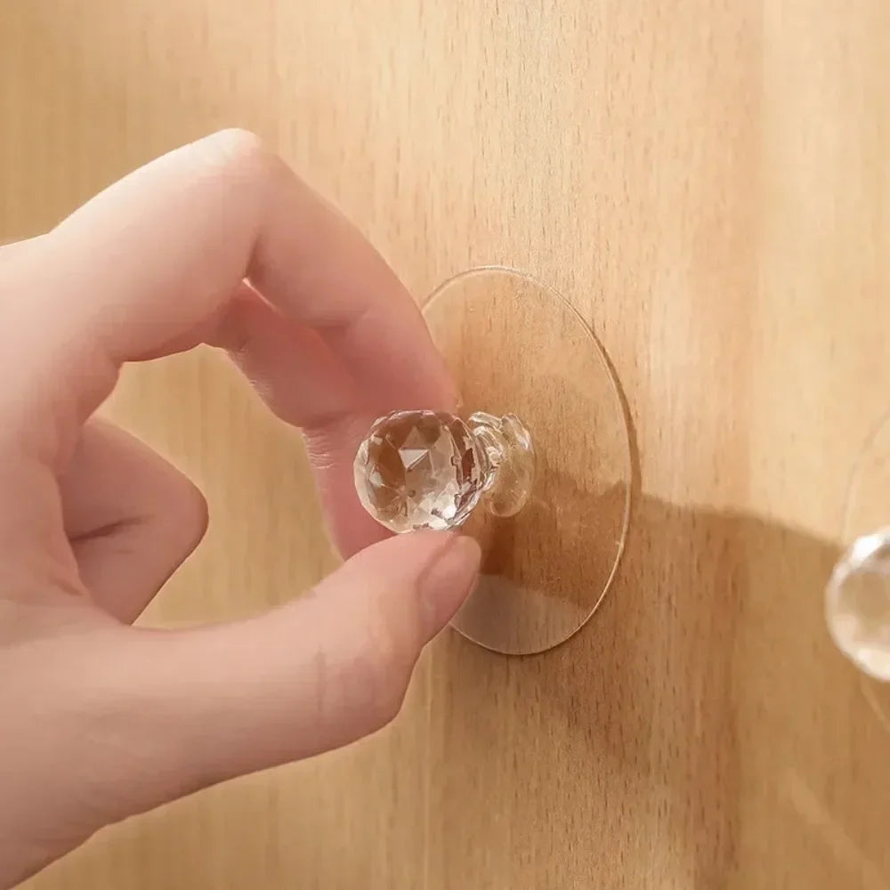 20/2pcs Transparent Crystal Door Knobs Cabinet Drawer Door Knobs Handles Self-adhesive Handle with Hook Function Door Wall Decor Quake