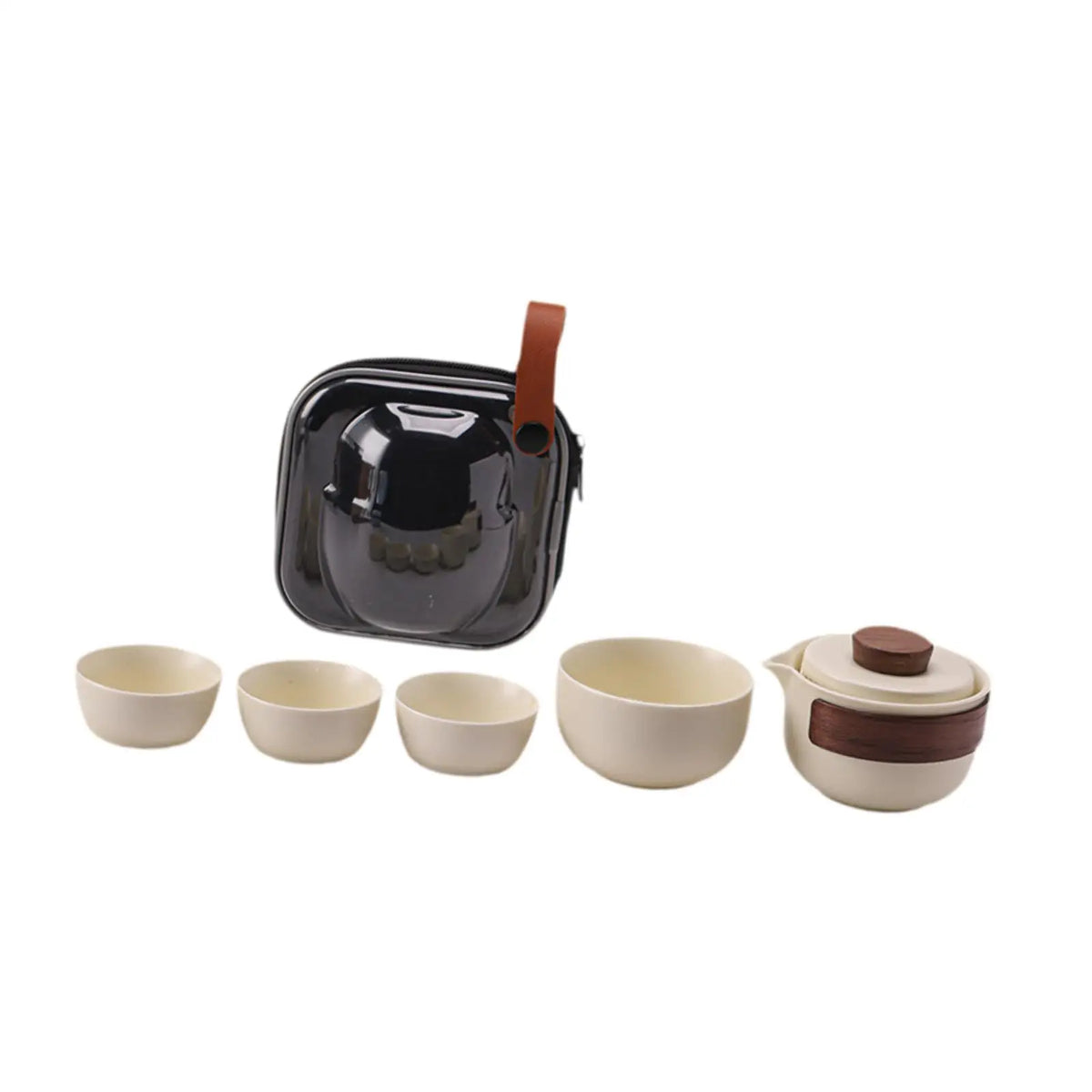Portable Tea Set with Case Teacups Ceramics Kung Fu Tea Set Convenient Teaware Handmade Tea Pot with Case for Business Travel Quake Four Teacups Set