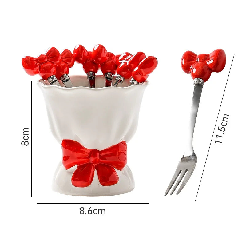 Fruit Fork Household Stainless Steel Dessert Small Fork Dining Table Desktop Storage Set Quake A