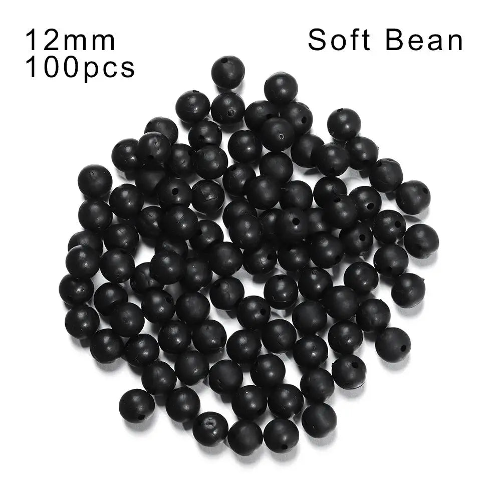 High Quality Plastic Stoppers Night Black Fishing Floats Beads Round Soft and hard bean Quake Soft Bean-12mm