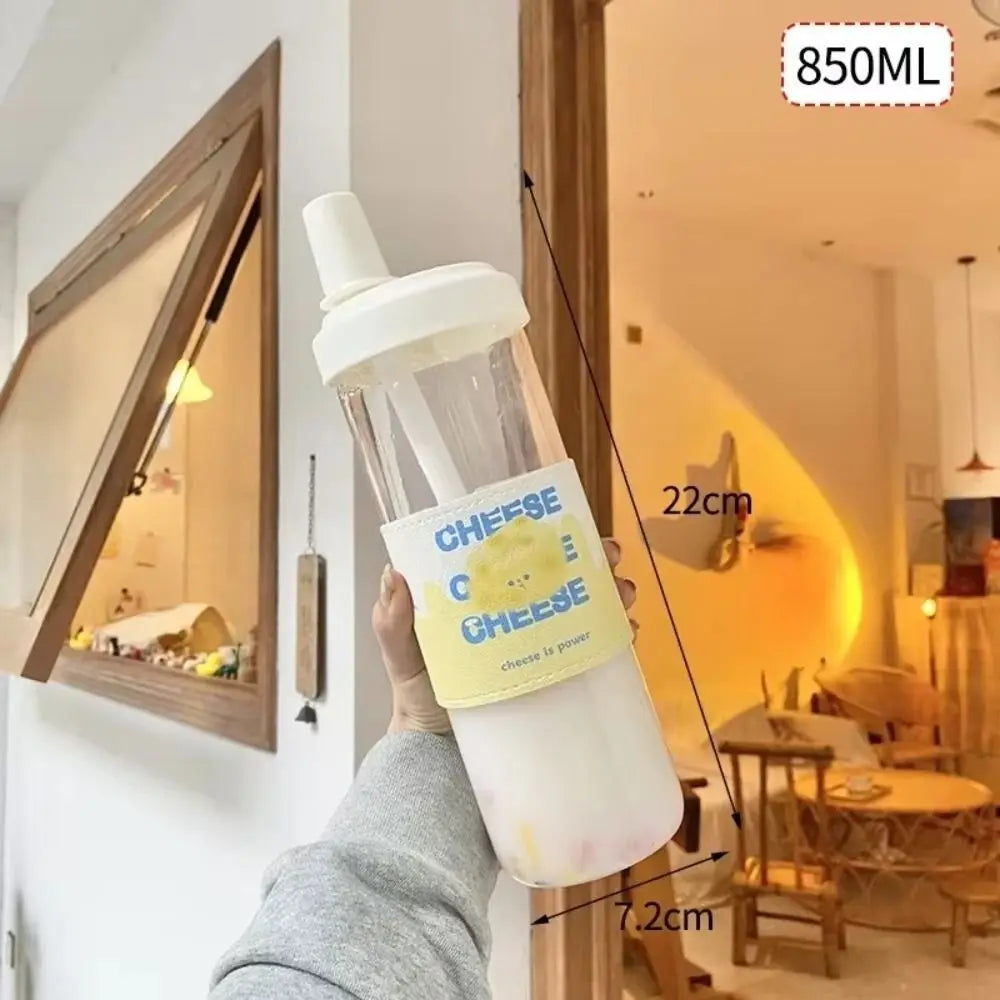 500/850ml Water Bottles Juice Milk Plastic Cup with Lid Straw Bubble Tea Coffee Cups Transparent Large Capacity Drinkware Quake 850ml-Cake Sleeve