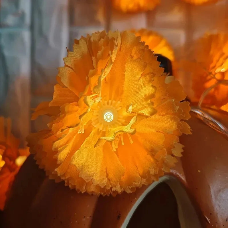 Halloween Marigold Flowers Light String Artificial Marigold Garland Battery Powered LED Lamp Halloween Outdoor Party Decorations Quake