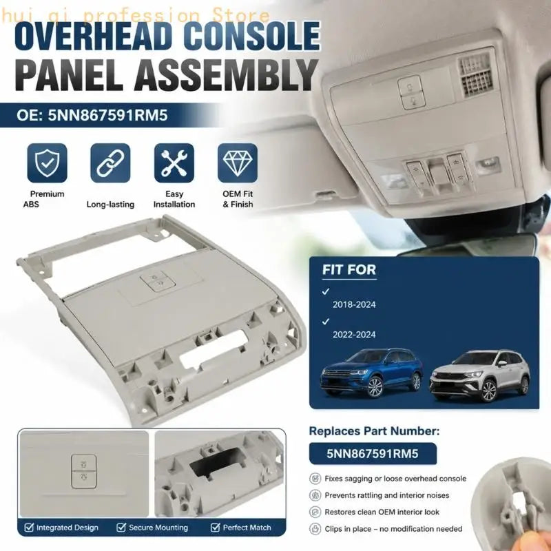 5NN867591RM5 Gray ABS Overhead Console Panel Housing for Existing Roof Hardware H8WE Quake