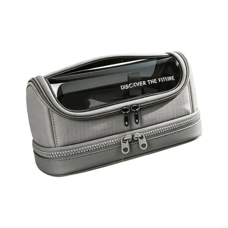 Clear Window Pencil Case with Two Zippered Sections, Roomy Interior and Flat Base for Organized Student Supplies K1KF Quake Light for Grey CN
