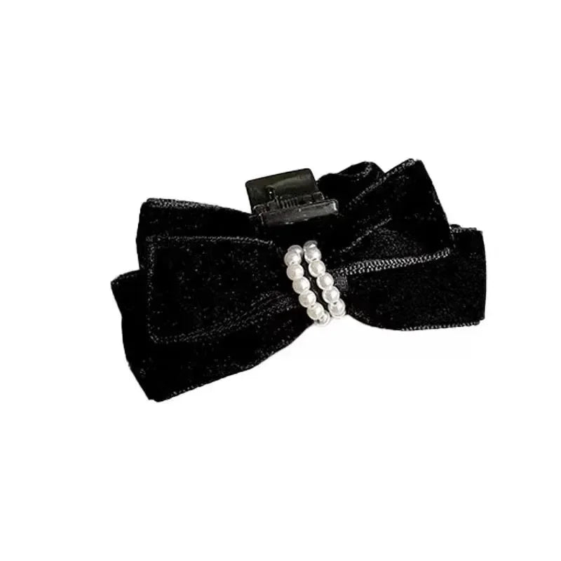 Sweet Cute Velvet Bow Hair Clip Forehead Bangs Side Clip Korean Fashion Small Hair Side Clip Black Red Pearl Headdress Wholesale Quake