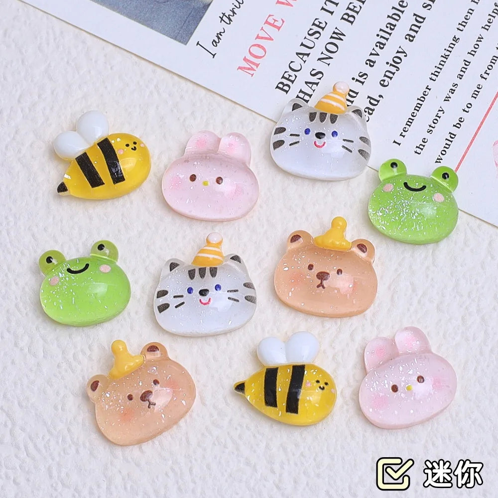 50Pcs Kawaii Resin Mini Bear Bee Rabbit Head Cabochon Jewelry Charms Nail Art Decoration Flatback Manicure Parts Accessories Quake