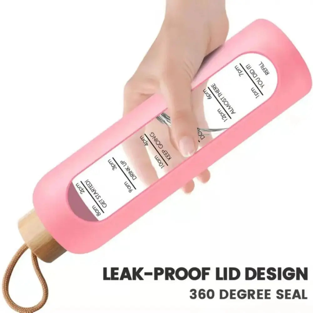Trendy Time-marked Glass Water Bottles Bamboo Lid Sport Silicone Sleeve Drink Bottle Free of Lead Sports Water Cup Quake