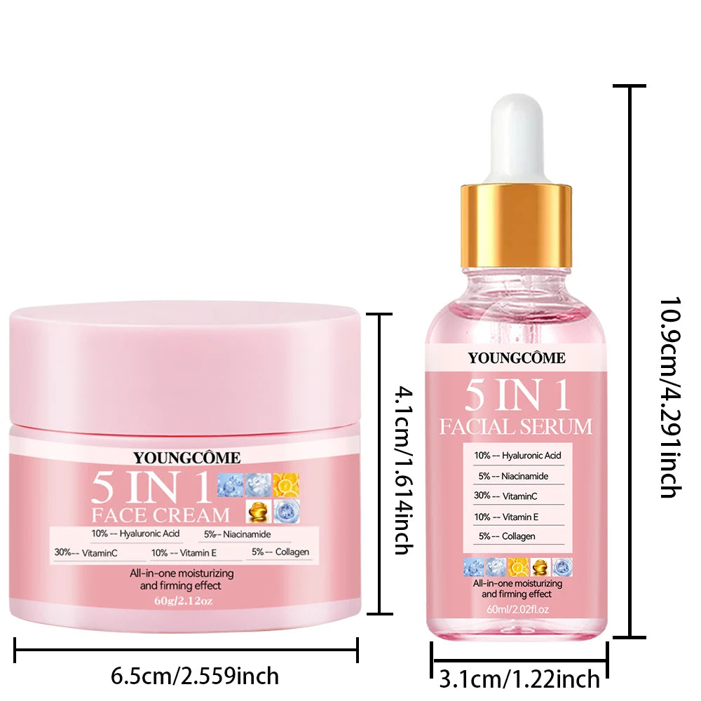 5 In 1 Hyaluronic Acid Face Serum & Facial Cream SetsFor Facial Firming Moisturizer Skin Care Quake 60g 60ml