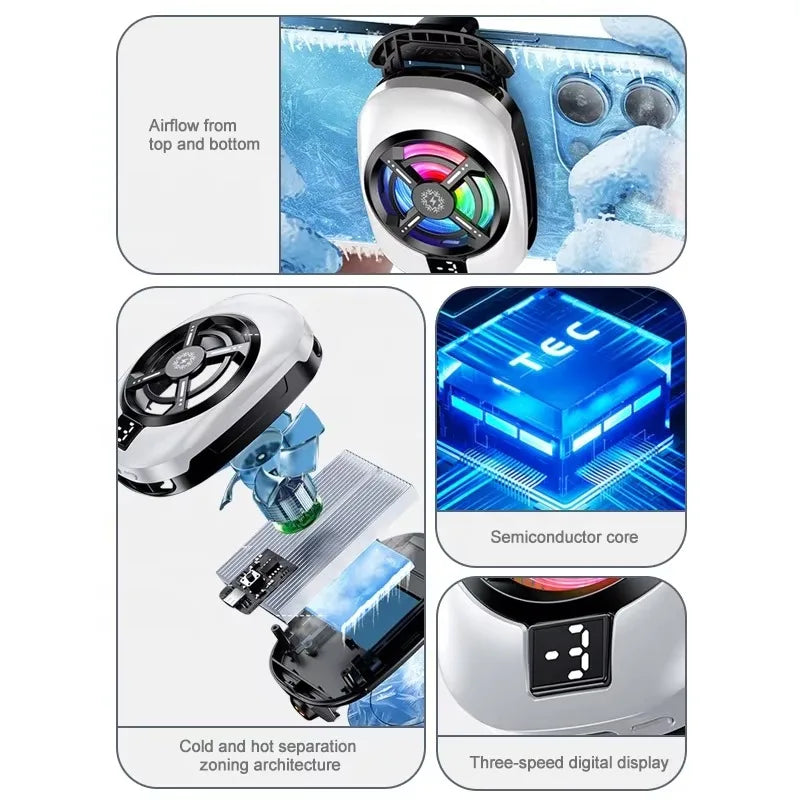 Display semiconductor mobile phone heat sink - Universal type 4.7 - 7 inch clamp-type gaming cooling fan suitable for live stand Quake