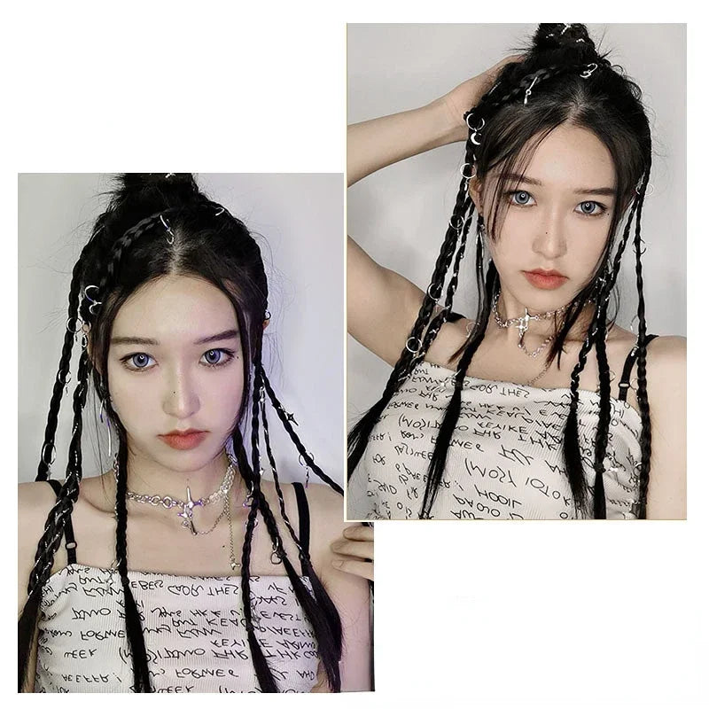 2pcs/set Y2K Boxing Braids Girls Cool Fashion hair Braide Women Fried Dough Twist Braid Traceless Invisible BB Clip Boxing Braid Quake