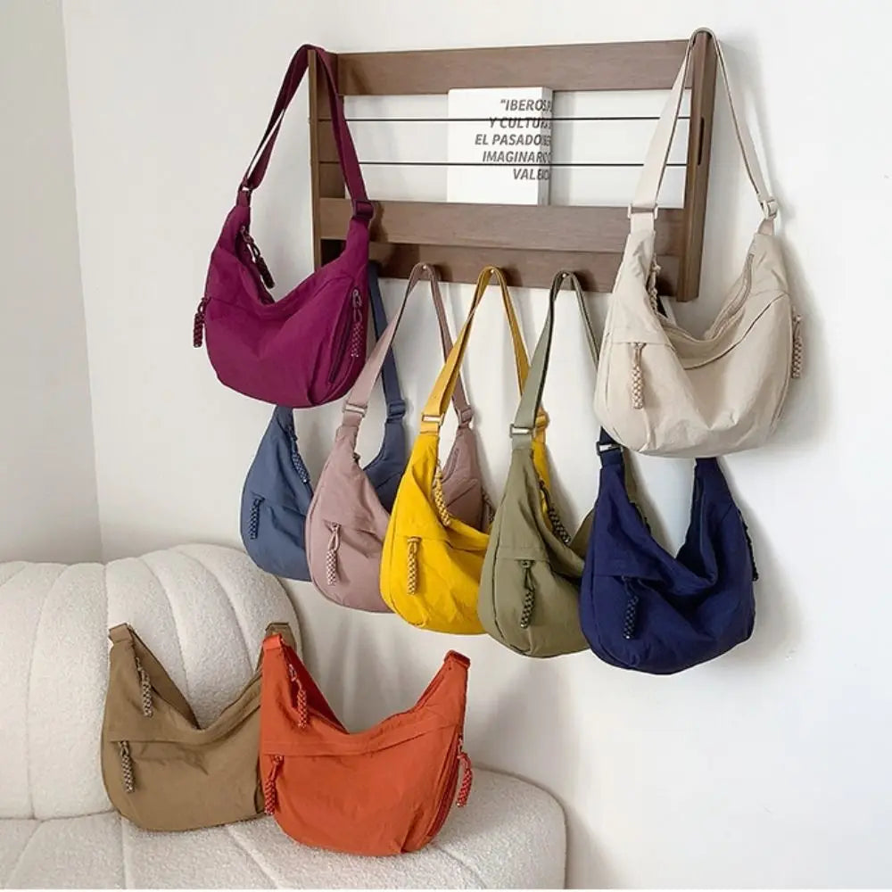 New Canvas Crossbody Bags Korean Simplified Lightweight Shoulder Bag Solid Color Large Capacity Dumpling Bag Women Quake