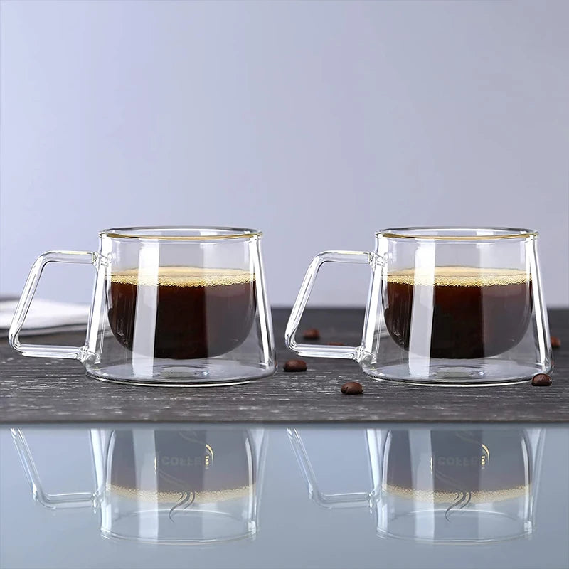 YWDL 2pcs 200ml Double Wall Glass Coffee Mug Heat-resistant Espresso Cup Thermo Insulated Cup Tea Water Drinkware Set Quake