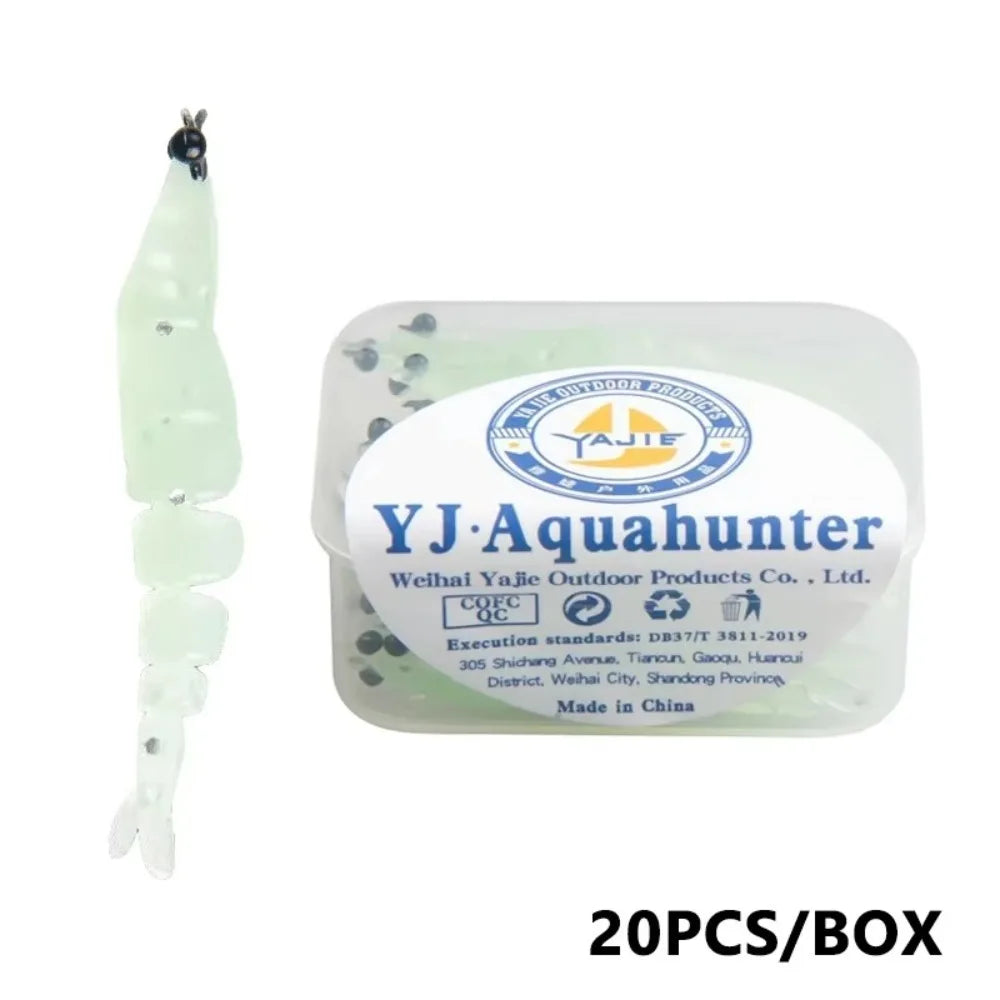 20pcs/box 4cm Length Luminous Shrimp Swimbaits 0.45g Weight Luminous Design Carp Fishing Baits Soft Silicone Glowing Effect Quake 02
