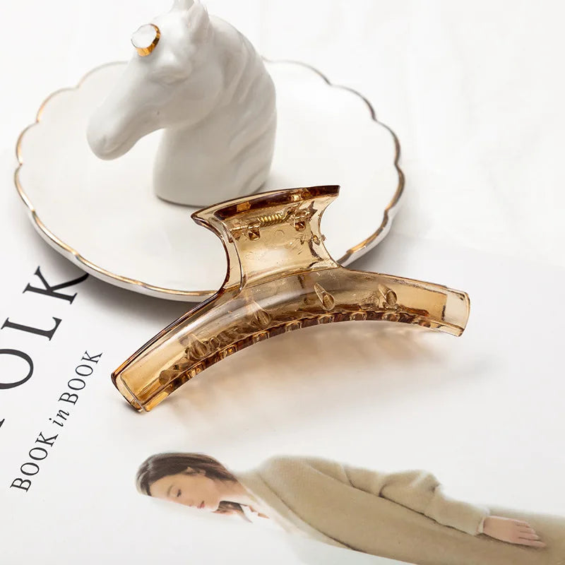 Transparent Large Tooth Grab Clip Elegant Simple Ponytail Hairpin Girls Women Headwear Hair Styling Tools Accessories Quake coffee