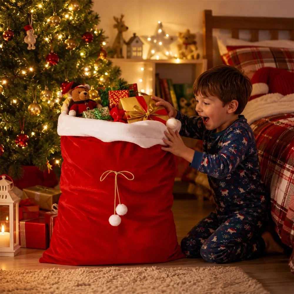Extra Large Santa Claus Gift Bag with Drawstring Large Capacity Red Velvet Bags for Xmas Present Storage Christmas Decoration Quake