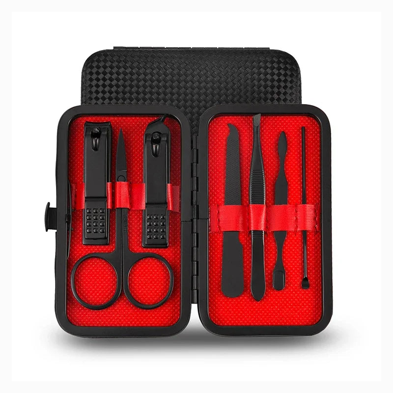 7/10/18Pcs Professional Black Nail Clipper Pedicure Manicure Set Portable Stainless Steel Scissor Cutter Ear Spoon Trim Tool Quake