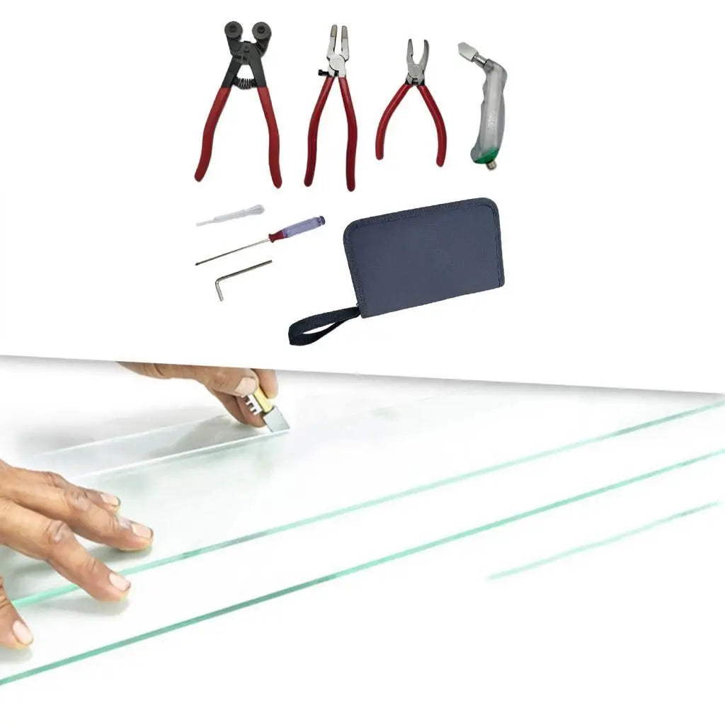 Glass Cutting Tool Set Professional Oil Feed Glass Cutter with 2 Pliers Scribe Engraving Pen Oil Dropper for Mirrors Mosaic Quake