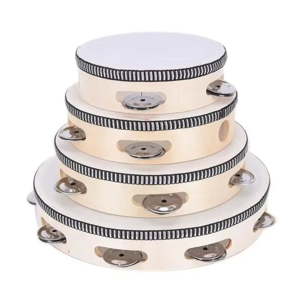 4/6/8/10 Inch Hand Held Drum Wooden Metal Jingles Percussion Toy Kids Drum Percussion Musical Instrument Children Drum Quake