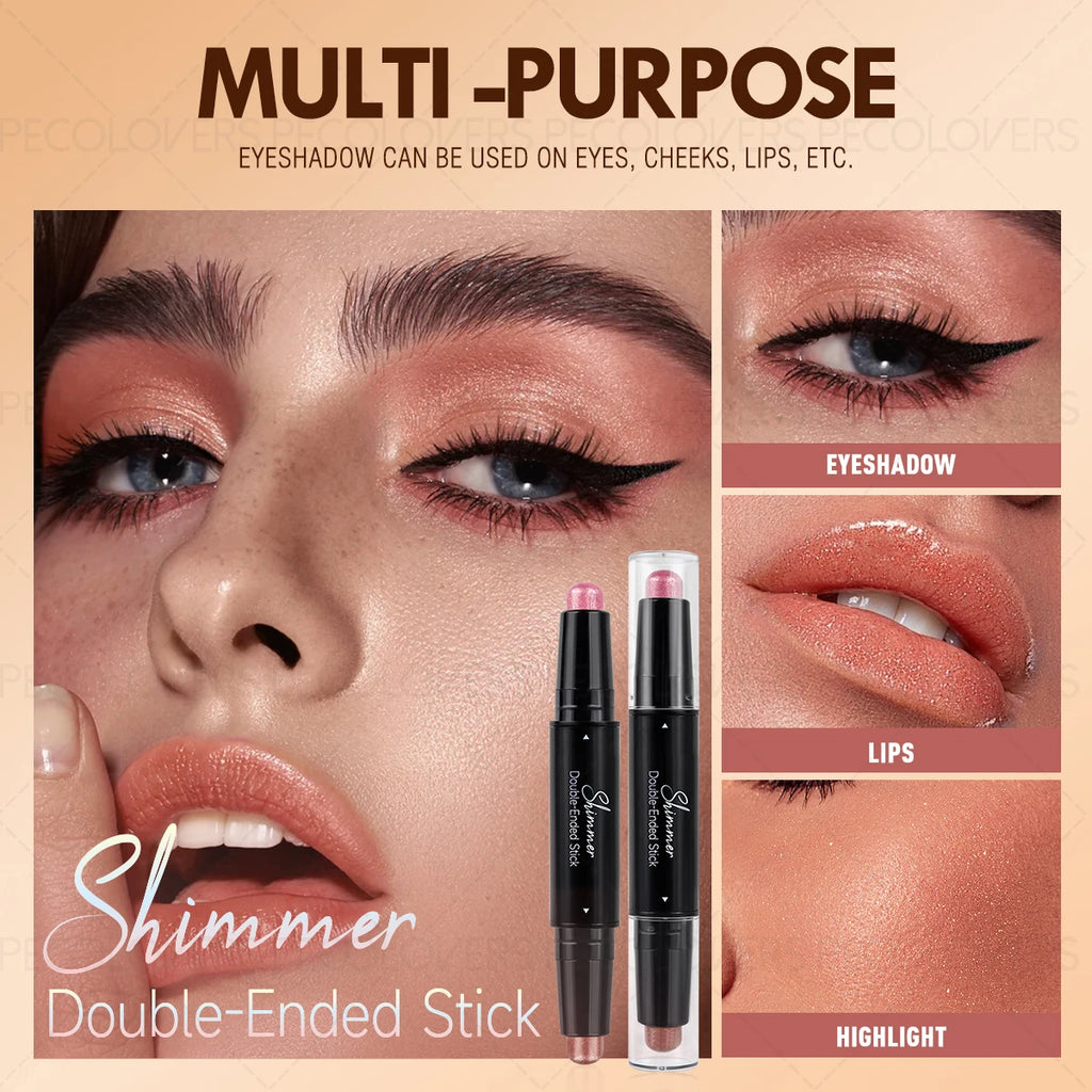 Double-ended Eyeshadow Stick, Eye Highlighter, Two-color Application, One-touch Setting, Waterproof, Eye Cosmetics Quake