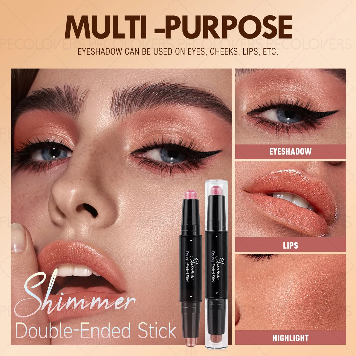 Double-ended Eyeshadow Stick, Eye Highlighter, Two-color Application, One-touch Setting, Waterproof, Eye Cosmetics Quake
