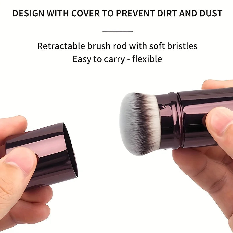 1pc Professional Round Head Retractable Makeup Brush, Blush Brush, Foundation Brush, Powder Brush, Synthetic Ultra-soft Setting Quake
