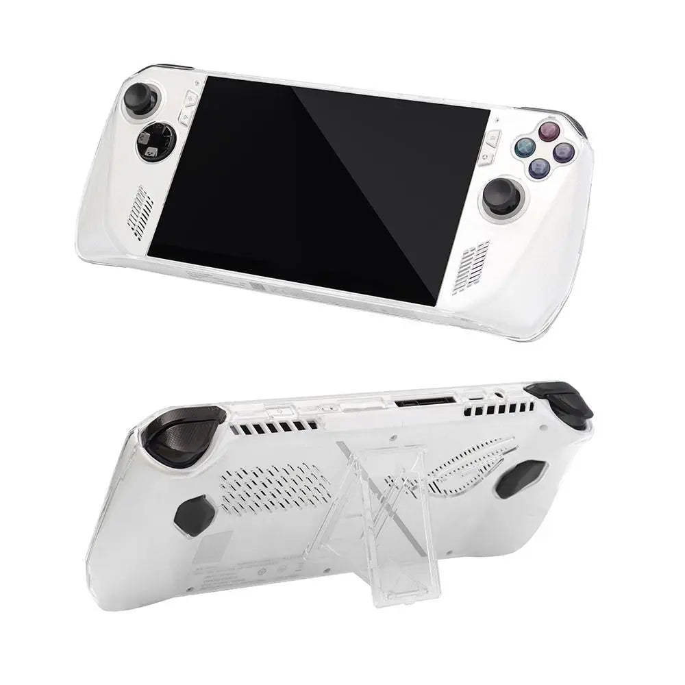 with Kickstand Protective Case Shockproof Transparent Back Cover PC Full Coverage Handheld Console Shell for Asus ROG Ally Quake Transparent