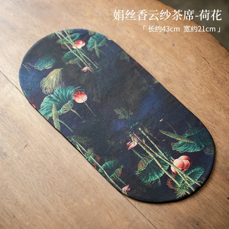 Double-sided Silk Fragrant Cloud Yarn Tea Mat Chinese Style Tea Table Heat Insulation Waterproof Mat Chinese Zen Dry Foam Mat Quake Yarn Tea Mat - Lotus