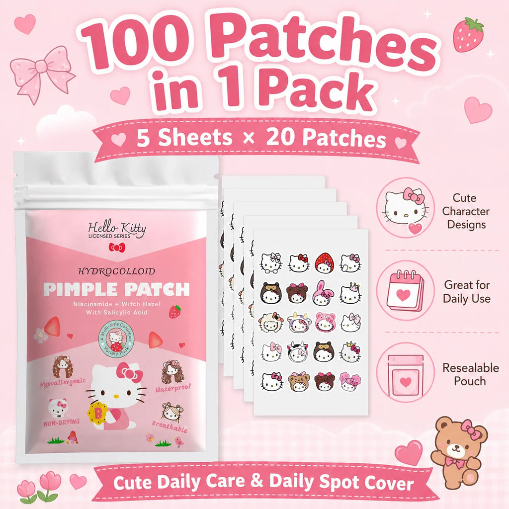 100PCS hello kitty Acne patches, facial acne patches, hydrogel acne removal patches, concealer Quake