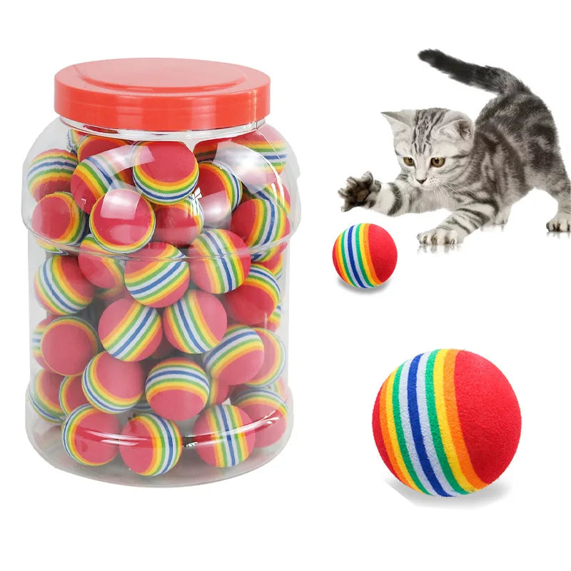Rainbow Cat Toys Ball Interactive Cat Dog Play Chewing Rattle Scratch Ball Training Balls Pet Toys Supplies Quake