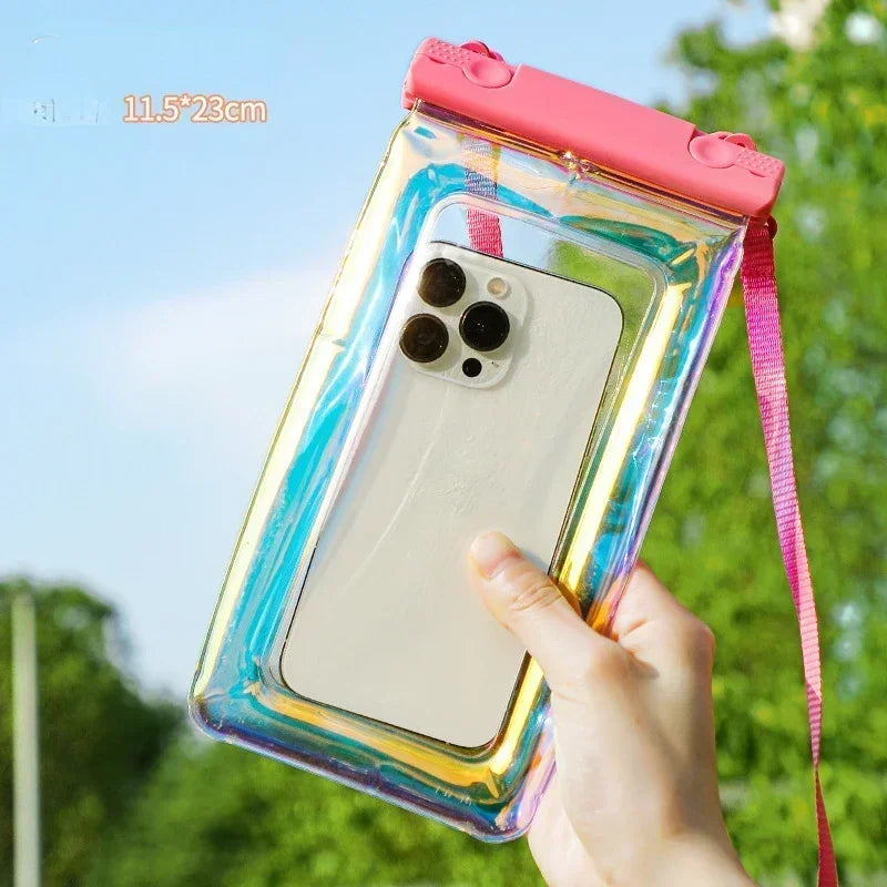 Waterproof Phone Pouch for Swimming - Touchable Clear Dry Bag with Lanyard & Airbag Anti-Sinking, Laser Sealed Universal Case Quake M462 Pink
