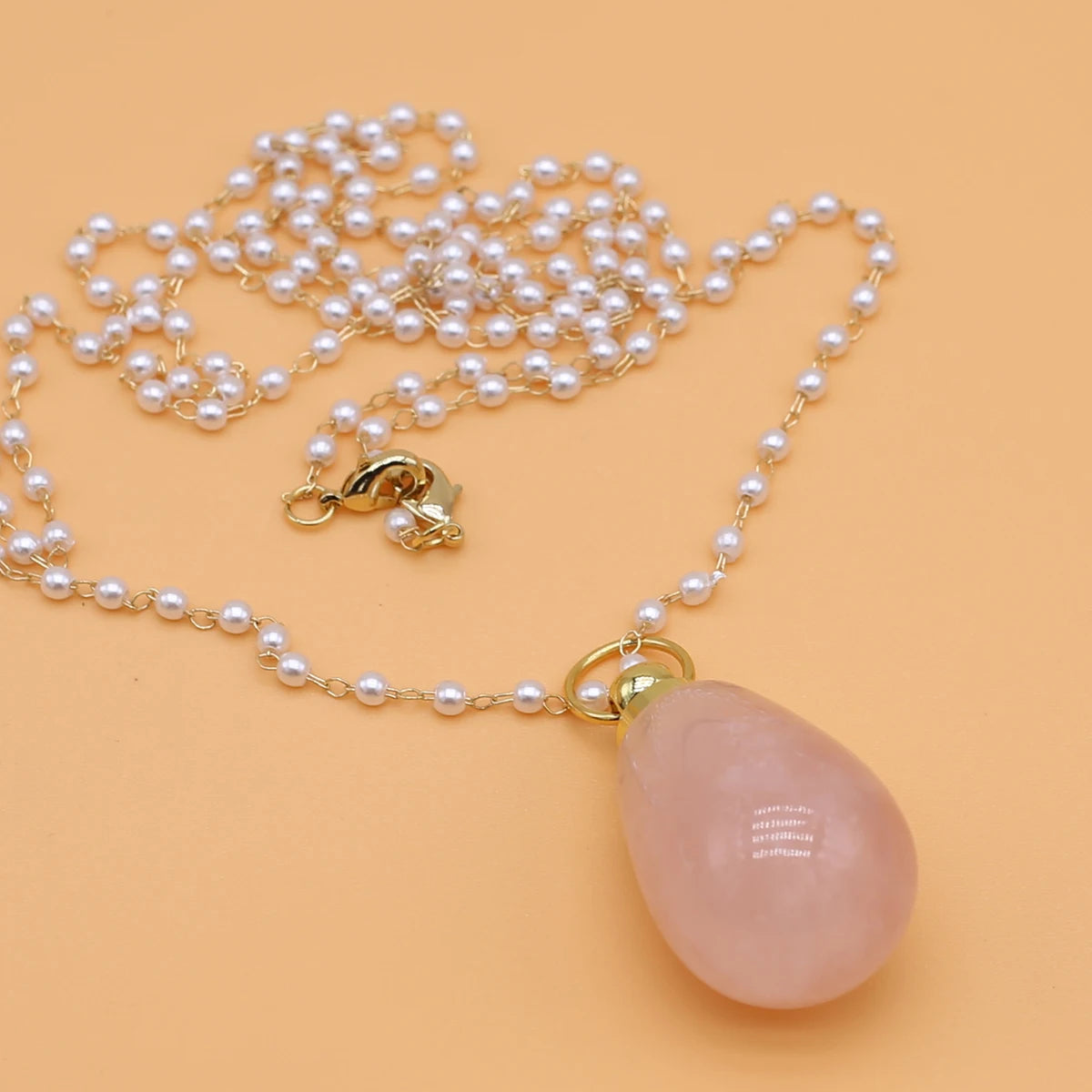 Spring Sweater Chain Perfume Bottle Necklace Pendant Natural Rose Quartz Bottle For Women Christmas Halloween Gift Chain 80cm Quake